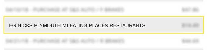 eg nicks plymouth mi eating places restaurants