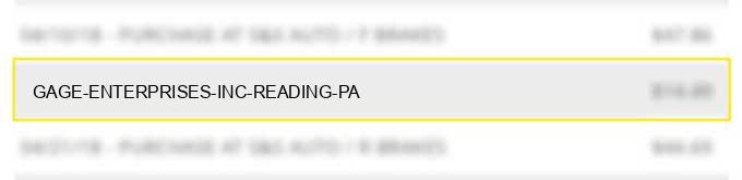 gage enterprises, inc. reading pa